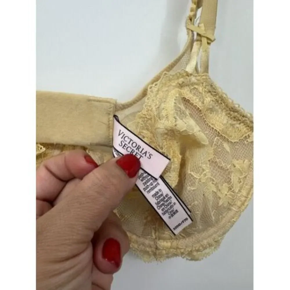 Victoria's Secret 32DD Dream Angels Demi Bra‎ Women Yellow Floral Lace Unlined